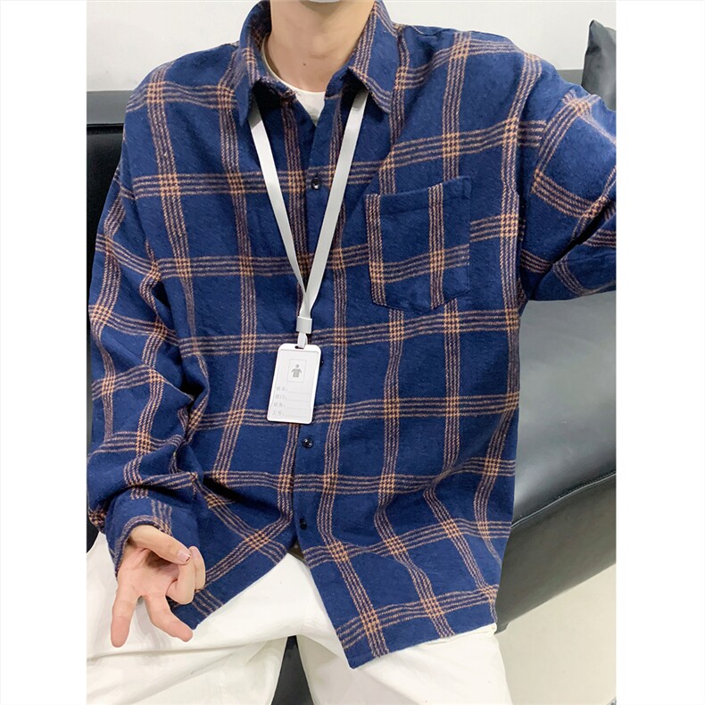 现货~磨毛格子大码长袖衬衫C5900/特P25藏青,男装衬衫,电商A094