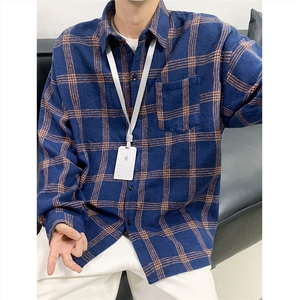 现货~磨毛格子大码长袖衬衫 C5900/特P25 藏青图片