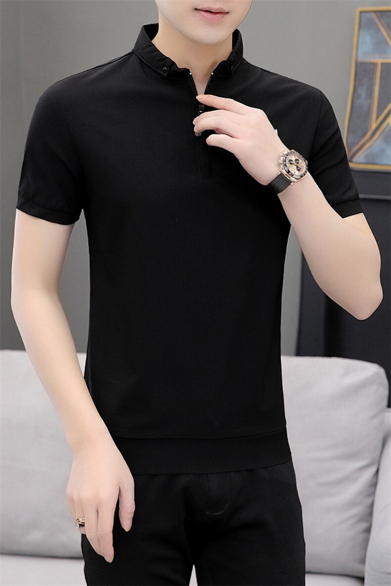 新款纯棉短袖立领半拉链POLO衫休闲短袖T恤DS-A158-L9020,男装Polo衫,星座310B-3