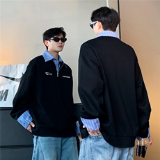 韩版假两件撞卫衣男设计感衬衫领2025春秋季W100-P58，男装衬衫，电商C307