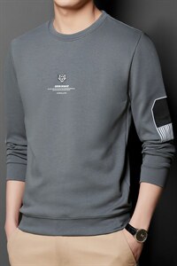 中青年男士圆领卫衣2023春季新款宽松长袖休闲运动印花上衣服外套图片