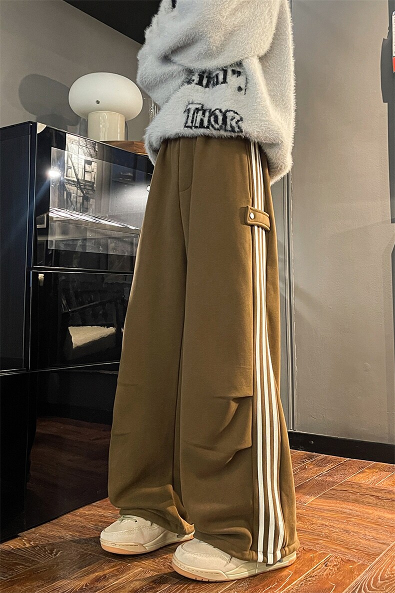 8XL-M奥粒绒加绒休闲裤男三条杠条纹运动裤宽松卫裤K9121P58控78,男装休闲裤,电商D206-1