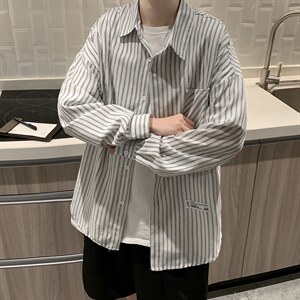 条纹衬衫韩版2022春季新款宽松休闲上衣外套日系衬衣  W2741-P32图片