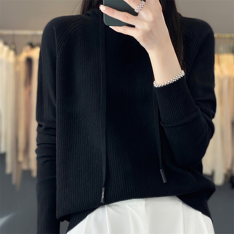 连帽针织衫女薄款2024夏秋新款宽松套头毛衣慵懒风长袖内搭,针织衫/毛衣,越洋羊