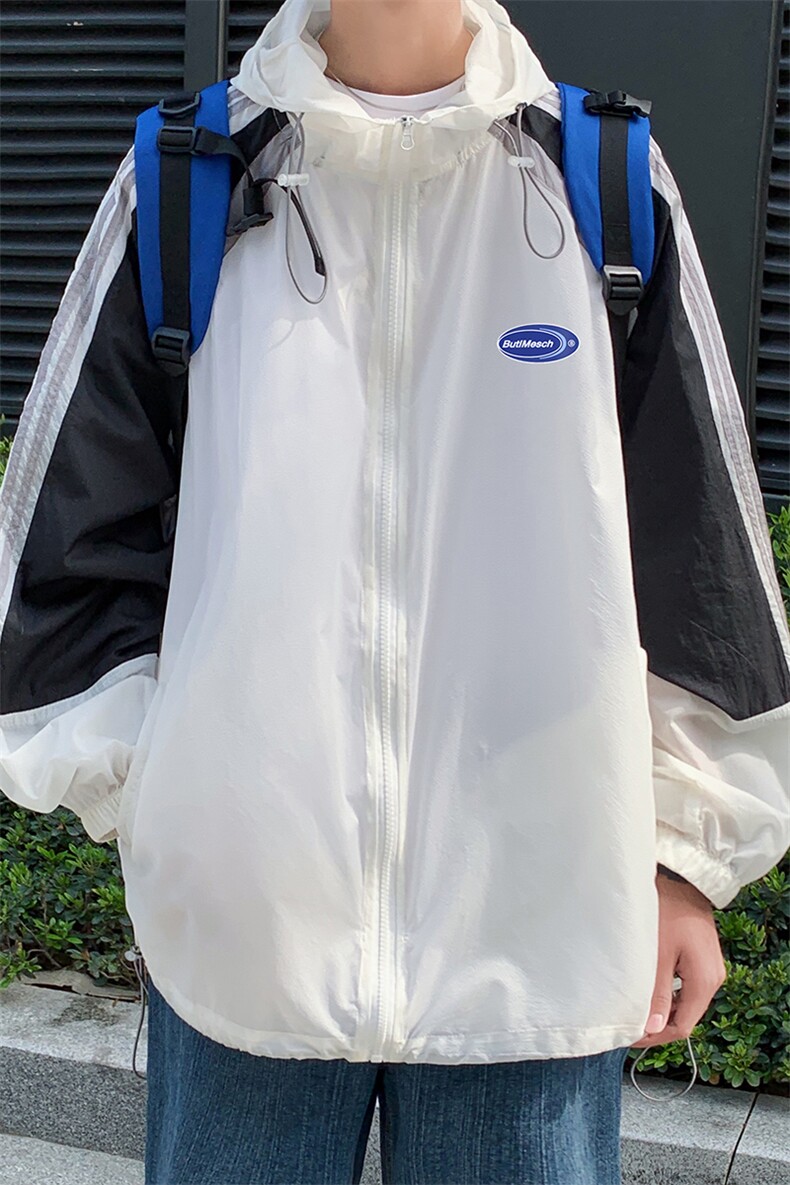 港风夏季潮流宽松撞色连帽外套防晒服男F608P55控68,男装防晒衣,电商A268A