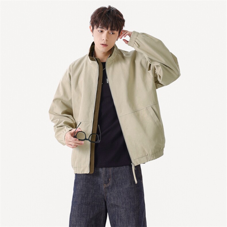美式开衫卫衣外套男款秋季高级感痞帅立领运动夹克cleanfit棒球服,男装夹克,电商A157B
