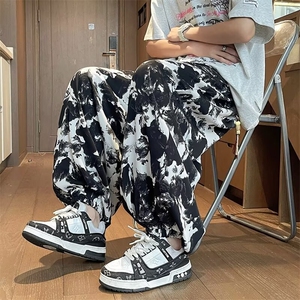 潮夏季青少年标准免烫新中式风休闲裤扎染宽松灯笼裤纯色X907图片