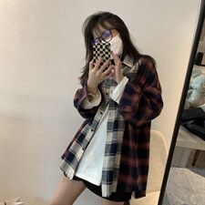 磨毛格子衬衫，女装衬衫，XTZ style