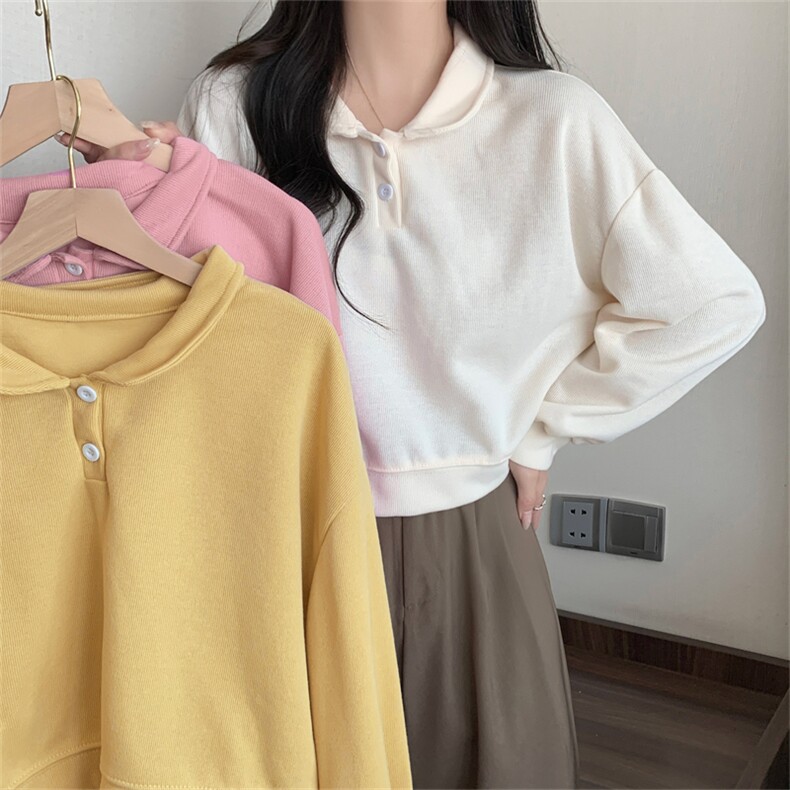 体绒320g加绒高腰短款卫衣女polo领秋冬装E675-P35,男装卫衣,星座911-2(原星座613-2）