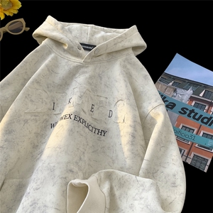 1016-WY11-P58美式重磅砂洗连帽卫衣男美式潮牌宽松休闲钢印上衣图片