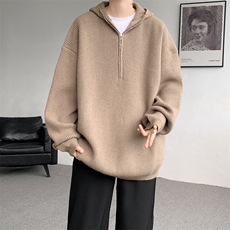 8XL-M毛衣男特大码宽松潮牌慵懒风痞帅连帽套头针织衫MY1509/P75，男装针织衫/毛衣，电商B238