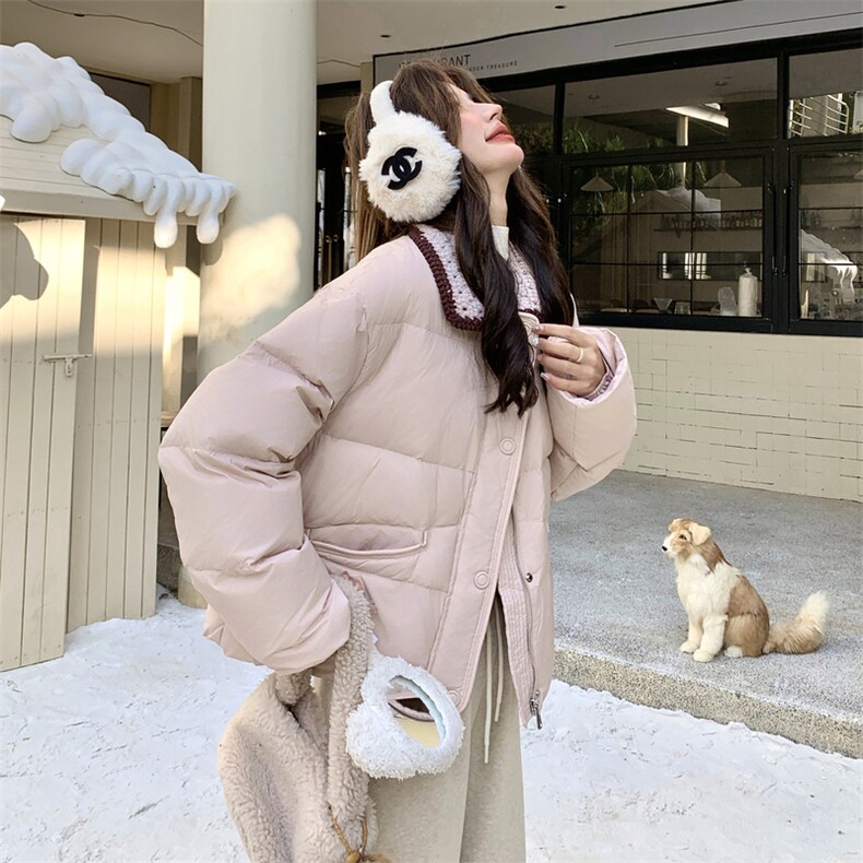 毛织钩花撞色翻领可脱卸加厚90绒羽绒服2C239-116-P325-K438,女装羽绒服,2C239