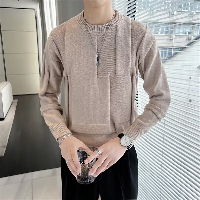 秋冬款男圆领套头毛衣条纹立体针织衫外套M570P55,男装针织衫/毛衣,星座1013-1