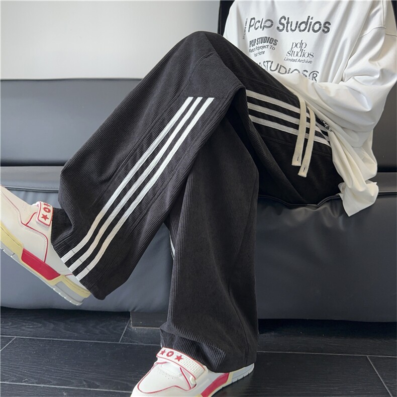 K2498批45控68 秋冬新款灯芯绒裤子男撞色直筒裤长裤拖地裤图片