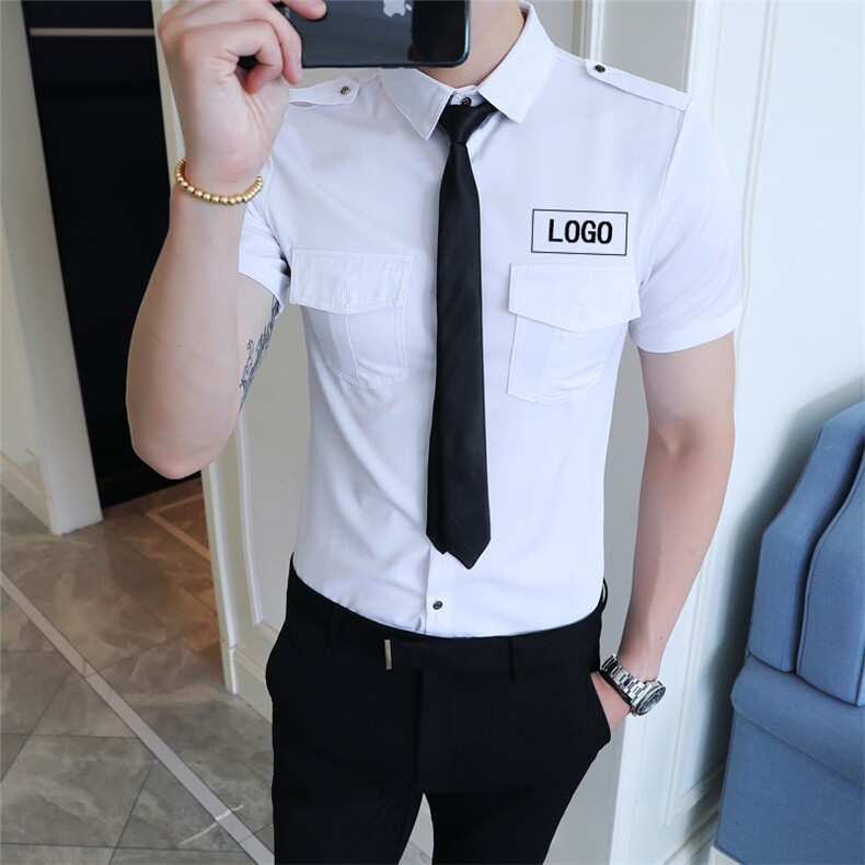 YC099-夏季空少短袖衬衫可定制LOGO大码男夜店酒吧理发店衬衣P35，男装衬衫，星座717A