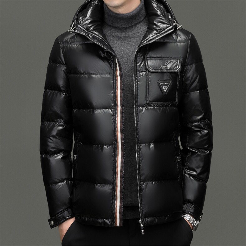 冬季男士白鸭绒羽绒服时尚商务面包服保暖加绒男品质潮服连帽外套图片