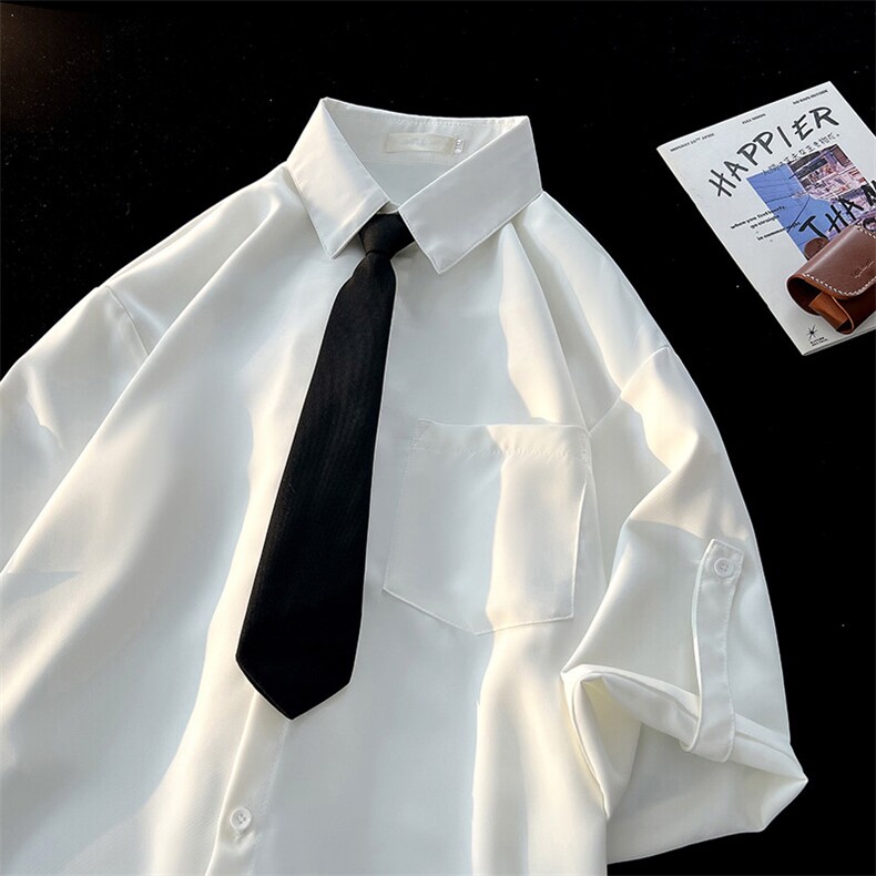 M-8XL领带衬衫短袖特大码垂坠感夏季冰丝外套DK制服衬衣DC5005P45,男装衬衫,电商B238