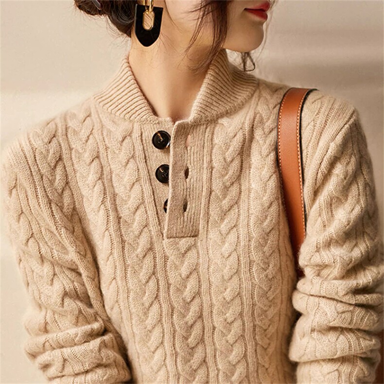 2025年秋季时尚百搭通勤简约休闲加厚三扣衫，女装羊毛衫，美雪羊绒