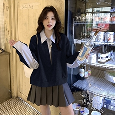 【现货】假两件条纹拼接卫衣82687-P120-K168，女装卫衣/绒衫，2B076
