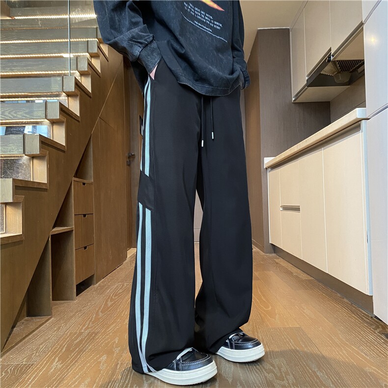 抖音品质夏季新款潮流条纹设计宽松冰丝裤B315-K25697-特p30控58,男装休闲裤,电商B315