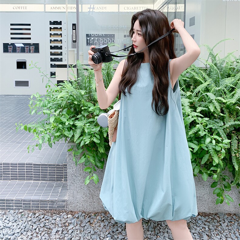 湖蓝色法式气质背心花苞裙女2025年夏季新款小个子少女风无袖裙子,女装连衣裙,2D009