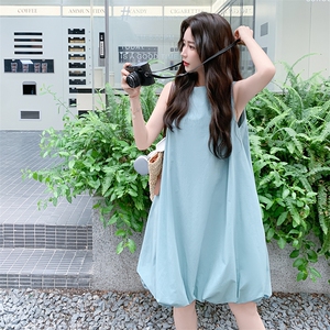 湖蓝色法式气质背心花苞裙女2025年夏季新款小个子少女风无袖裙子图片