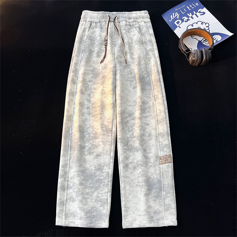 秋季裤子男款潮牌休闲百搭直筒阔腿裤加长扎染弯刀卫裤KZ025P45，男装休闲裤，电商B312