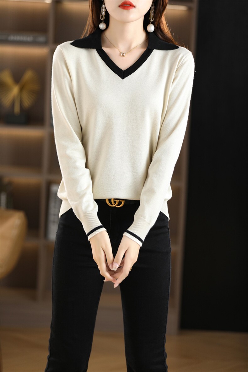 翻领POLO针织衫女秋冬新款2022洋气显瘦打底衫毛衣外穿,针织衫/毛衣,佳绒包芯纱店