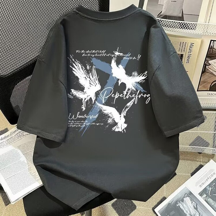 纯棉美式夏季闪电爪痕印花短袖t恤男女宽松oversize学生上衣,男装T恤,星座218-8
