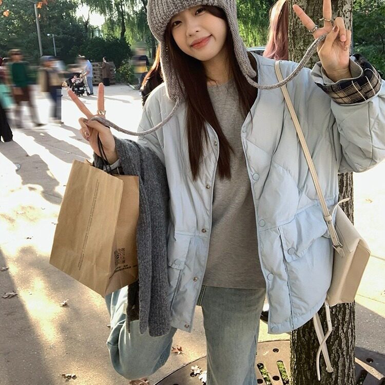 乌77韩系圆领棉衣外套女冬季复古格子拼接小个子棉服上衣,男装棉衣,星座506A