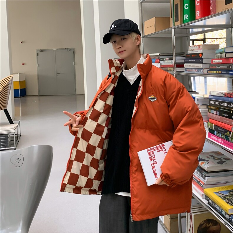 2025秋冬新款两面穿棉服外套男冬加厚格子情侣面包服棉衣M8012,男装棉衣,星座1108