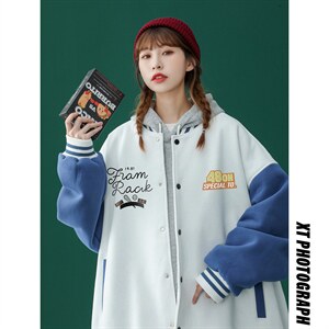 中性风 2026秋季新款港风潮牌印花拼色棒球服夹克 G96 p65--控88图片