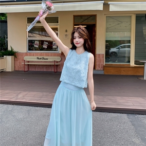 度假风刺绣无袖上衣半身裙套装女2026年夏季新款高级感显瘦两件套图片