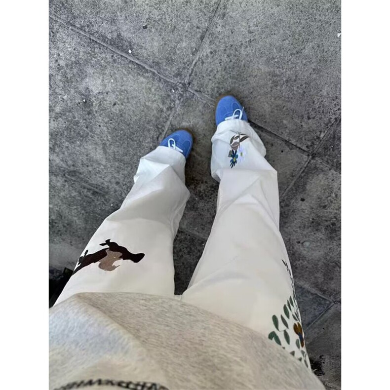 牛仔裤男春秋季潮牌宽松直筒港风裤子高街印花学生拖地阔腿长裤子,男装牛仔裤,四季星座505