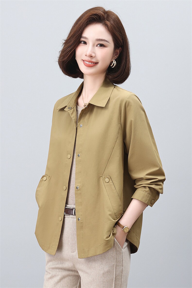 纯色衬衫女长袖2025春秋新款小个子中年妈妈宽松休闲爆款衬衣外套,女装衬衫,雪樱依海