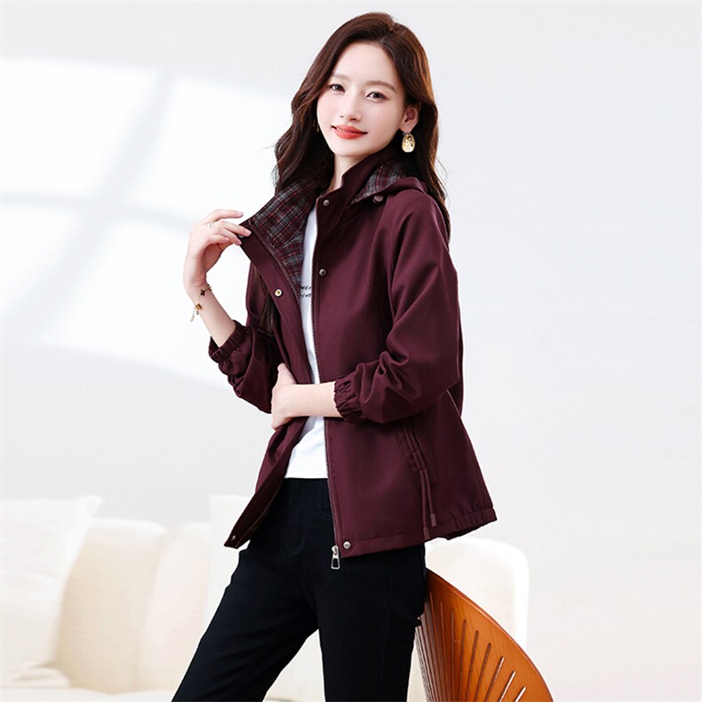 格子拼接风衣外套女2025秋新款时尚洋气中年妈妈宽松百搭休闲上衣，女装短外套，浙宝281