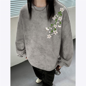 主推 扎染做旧水洗圆领套头卫衣男女宽松情侣款秋季外套 P68图片