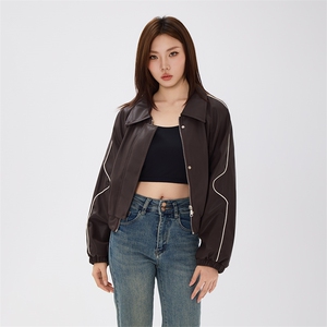 小个子皮衣外套女短款拼色秋季机车棒球服PU皮夹克图片