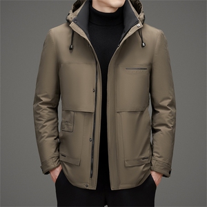 新标90白鸭绒中老年羽绒服外套男中年背部加绒羽绒服外套图片