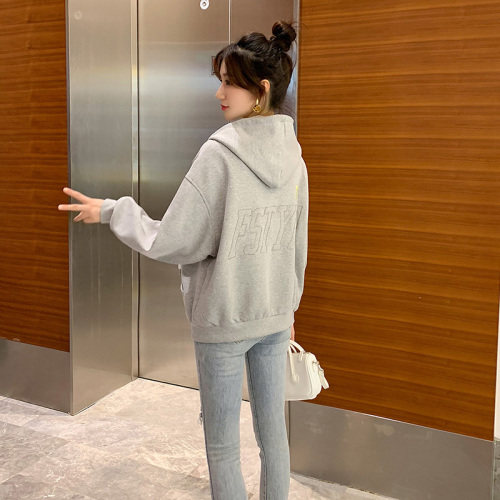 休闲短外套女2022年春季新款纯色百搭刺绣夹克连帽长袖春装,女装短外套,梦懿尔