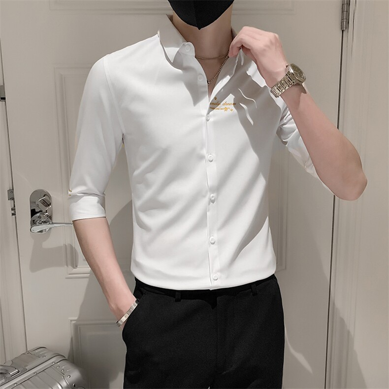夏季青年新款刺绣纯色短袖衬衫男休闲衬衣301A-1/CS331/P55,男装衬衫,星座301A-1