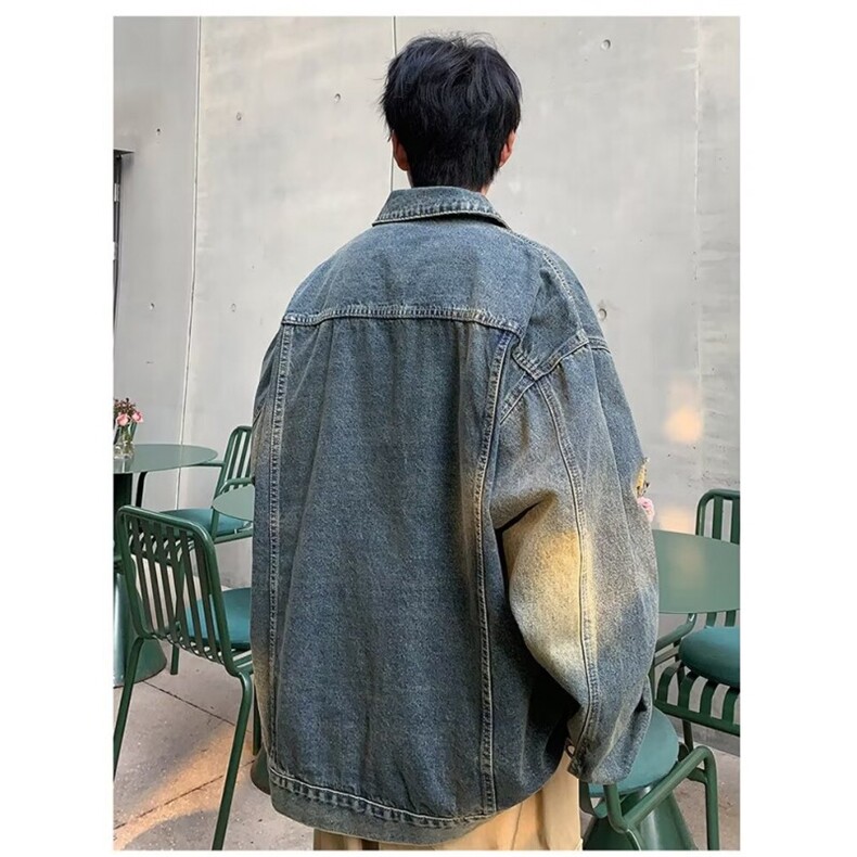 黄泥色破洞牛仔外套男春秋款潮牌痞帅高级感夹克美式复古潮流炸街,男装夹克,星座1013