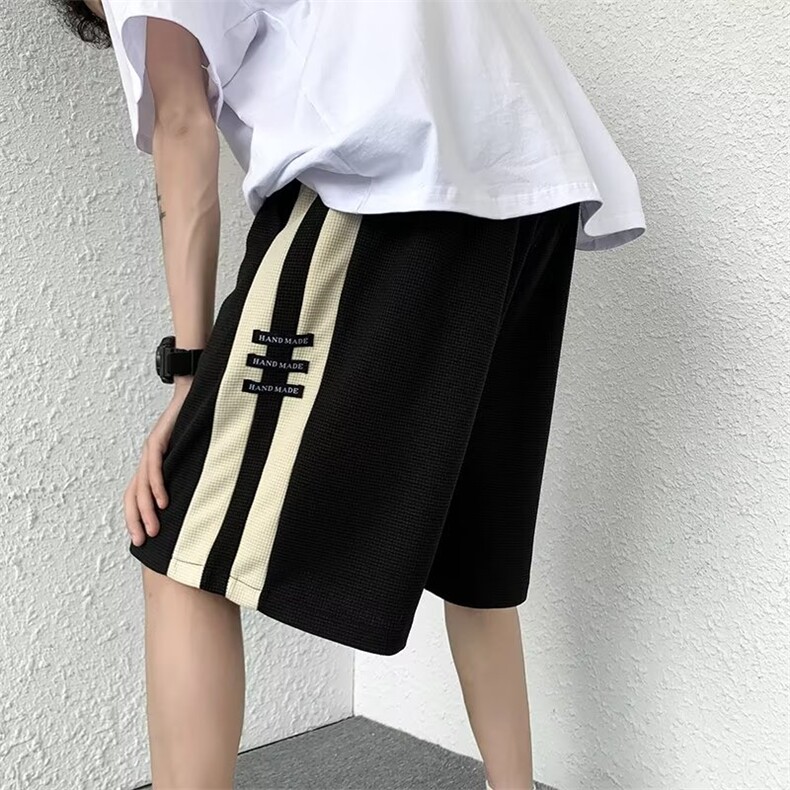 华夫格短裤男夏季日系潮牌拼接撞色宽松五分裤港风ins潮流休闲裤,男装休闲裤,星座601-2