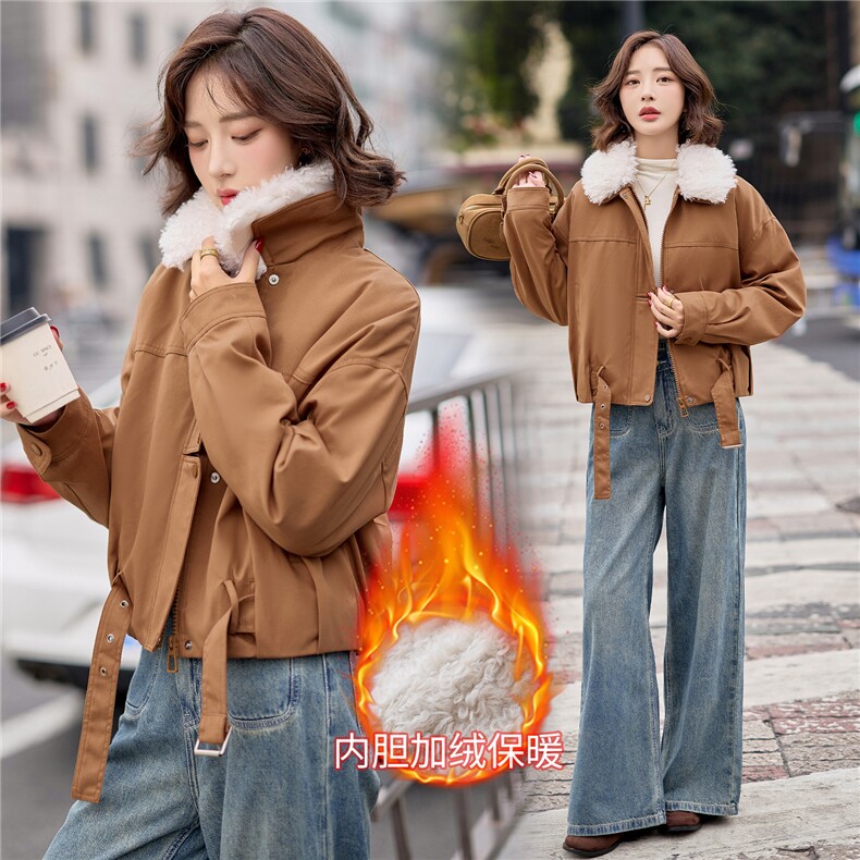 9117时尚加绒加厚派克服外套（毛领可脱卸）,女装派克服,依路服饰