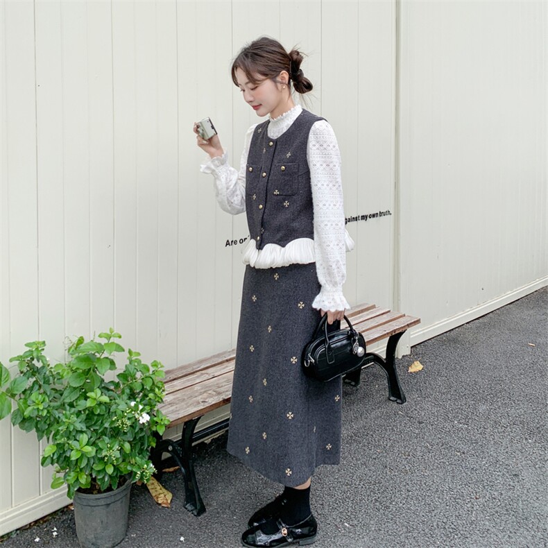 新款小香风马甲半身裙三件套5545P205K328,女装套装/套裙,2C176