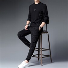新款春秋季男士圆领卫衣休闲套装男中年长袖套头外套两件套跑步服，男装休闲套装，电商B212（原钱塘6029）