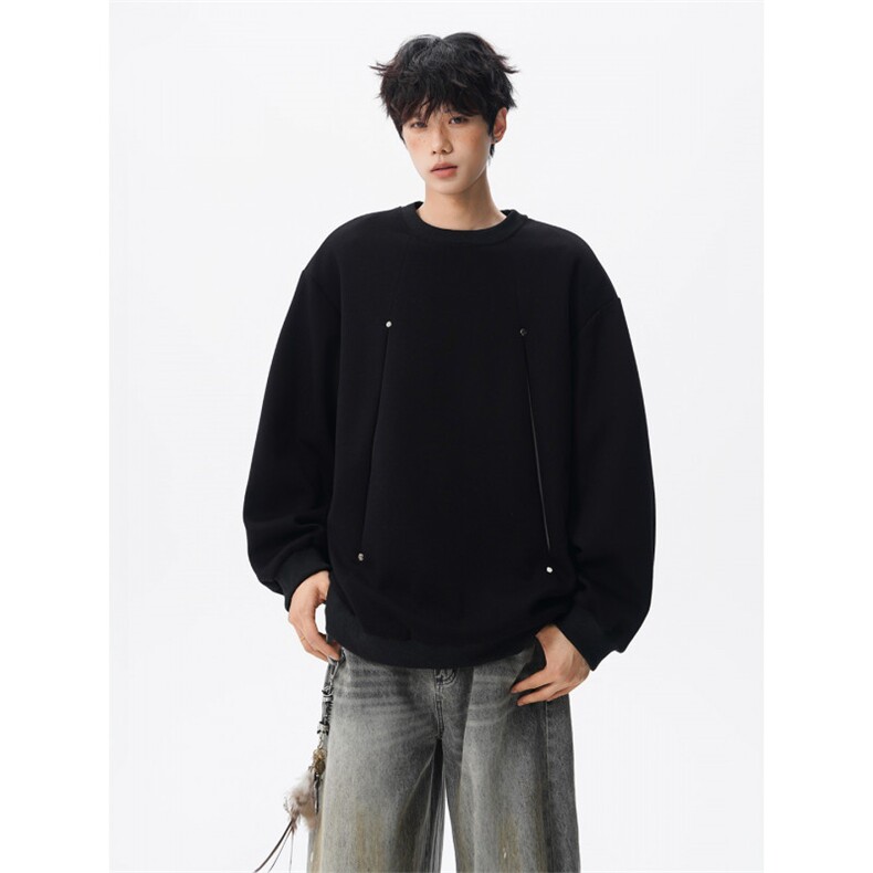 WY10152-特P45控78小众撞色拼接破缝假两件大码男大码情侣卫衣,男装卫衣,电商A059