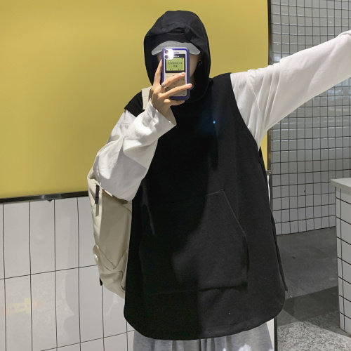 21秋冬港风针织背心宽松休闲ins潮毛线连帽马甲情侣学生H204/P50，男装背心/马甲，钱塘713