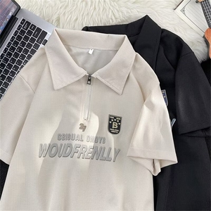 polo衫短袖t恤男夏季美式复古潮牌痞帅百搭重磅纯棉半袖体恤衣服图片