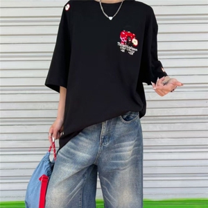 H0831-P38毛巾绣 内里加贴布不刺身220克宽松短袖T恤男女同款图片